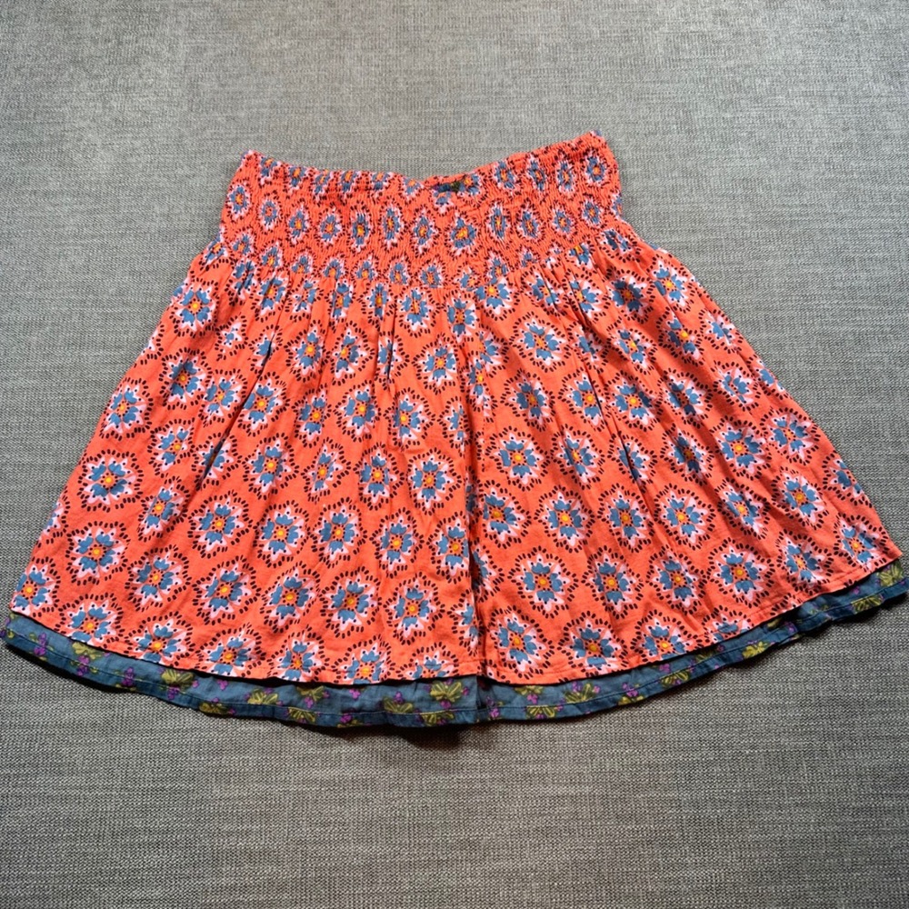 Natural Life Reversible‎ Smocked Skirt Womens 4 Coral Teal  Boho Floral